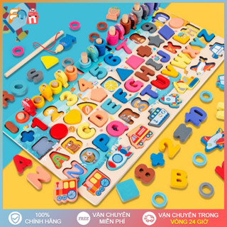 Bộ Bảng Gỗ Câu Cá 7 Trong 1 Và Ghép Hình Học, Chữ Số, Chữ Cái, Phương Tiện Phát Triển Trí Tuệ Đồ Chơi Nhận Thức Cho Trẻ