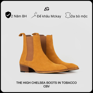 Giày Chelsea boots tobacco da bò cao cấp nhập khẩu handmade August shoes CBV gót 5cm chính hãng bảo hành 24 tháng
