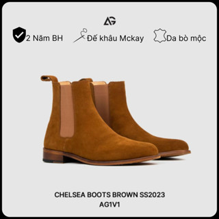 Giày Chelsea boots nam da lộn nâu giày da cao cấp da bò nhập khẩu handmade August shoes AG1V1 bảo hành 12 tháng