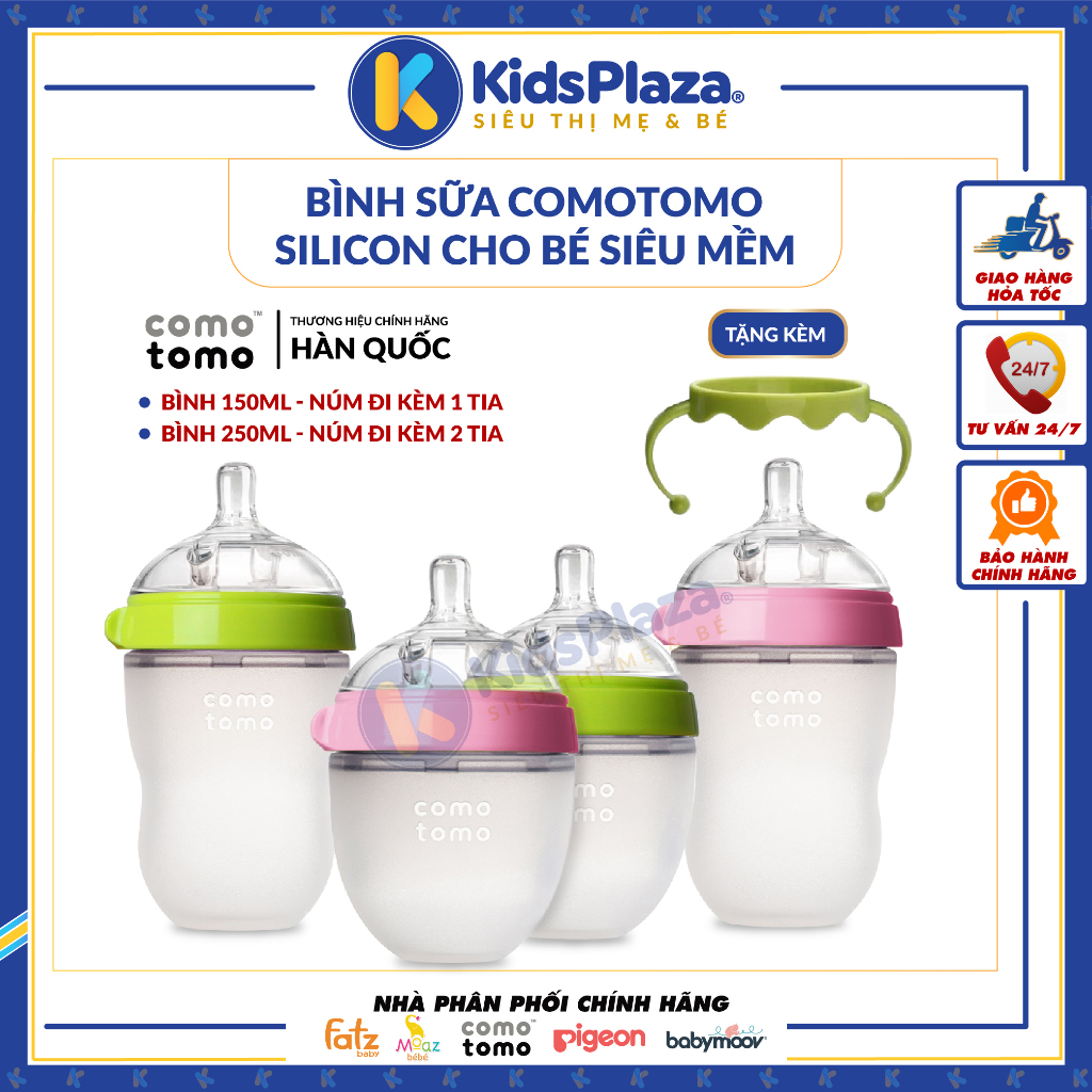 Bình Sữa Comotomo Silicon 150ml 250ml Cho Bé Siêu Mềm - TẶNG KÈM TAY CẦM