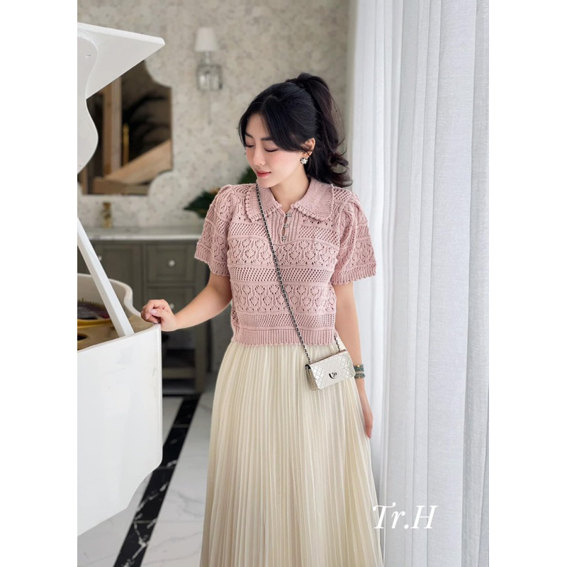 Áo len Cha.Nel cổ bẻ xinh xắn