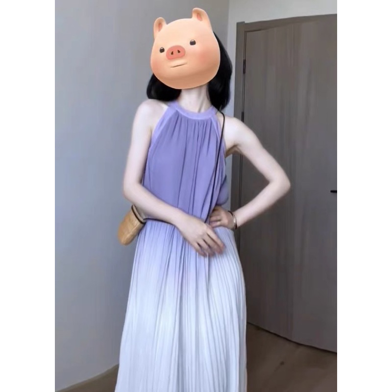 Đầm hai dây dáng dài xếp ly không tay màu Tím Pastel thời trang Sexy hàng QCCC