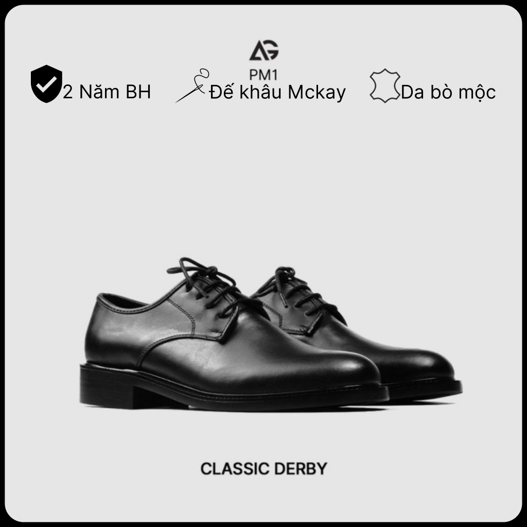 Giày da nam công sở cao cấp da bò nhập khẩu Handmade Derby August AGPM1 chính hãng bảo hành 12 tháng