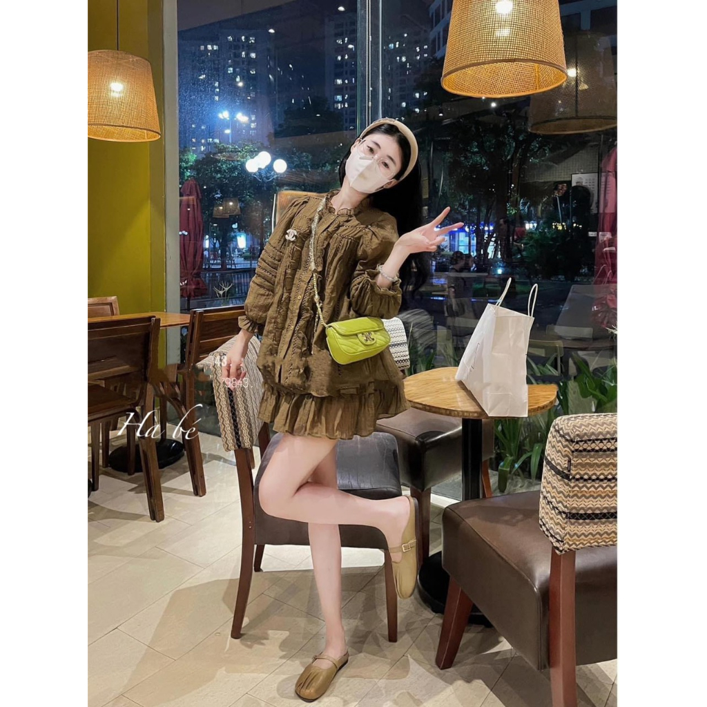 Set bộ áo kèm chân váy tầng chất tơ hàng loại 1 CEMOS