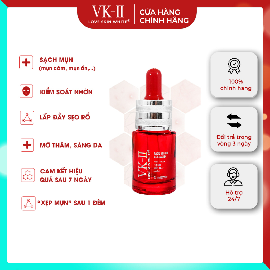 Tinh chất dưỡng da serum giảm mụn thâm mờ sẹo VK-II Love Skin White Face Collagen 15ml