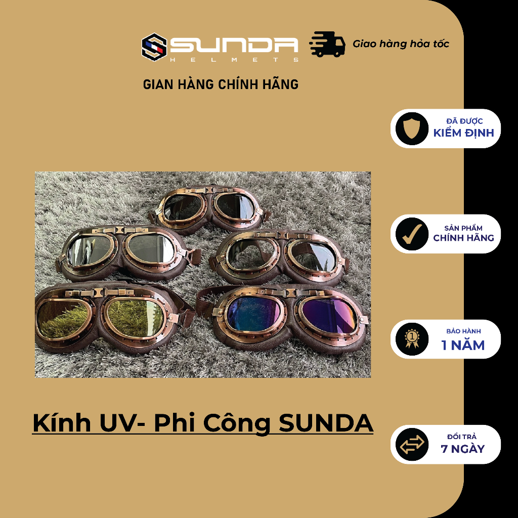 Kính UV- Phi Công SUNDA gắn mũ bảo hiểm nửa đầu