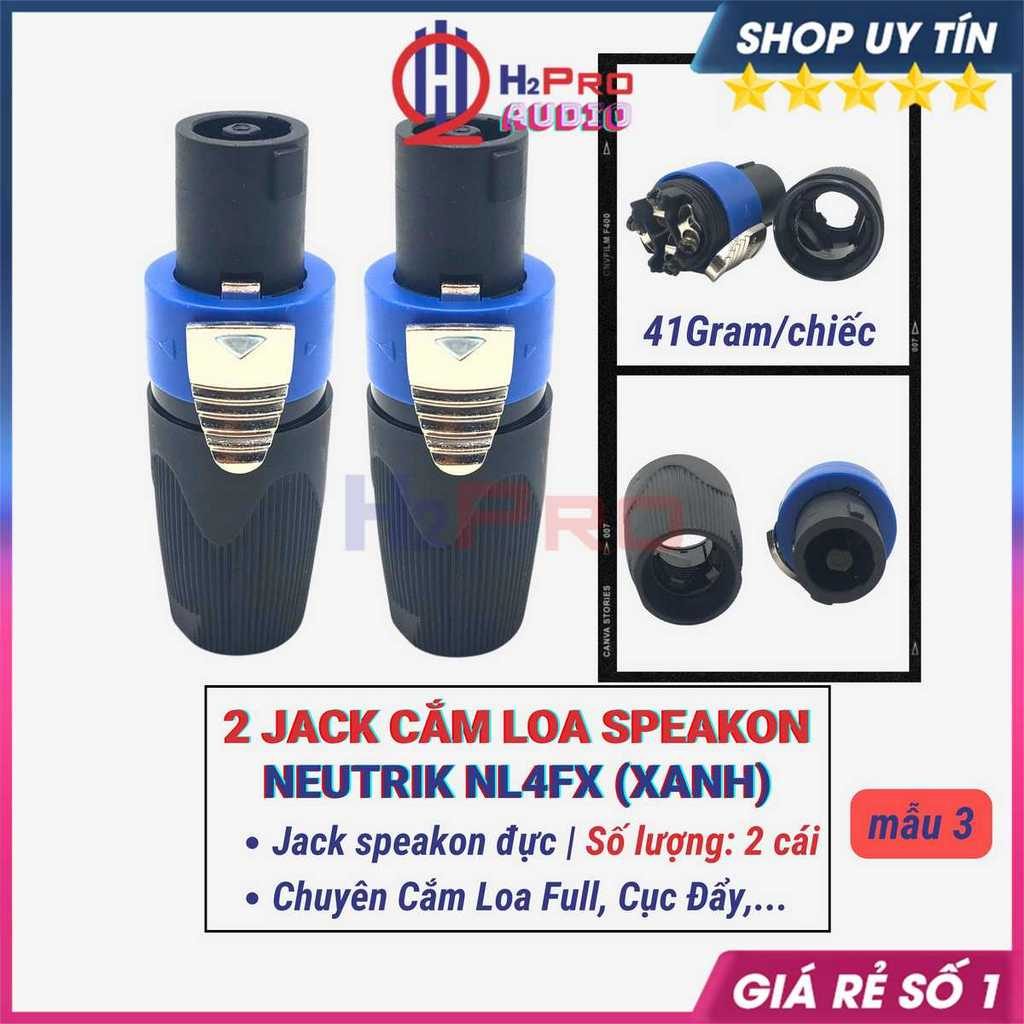 2 Jack Cắm Loa Speakon Neutrik Kèm 10M Dây Âm Thanh, Giắc Cắm Loa Full, Micro, Cục Đẩy Cao Cấp - H2Pro Audio