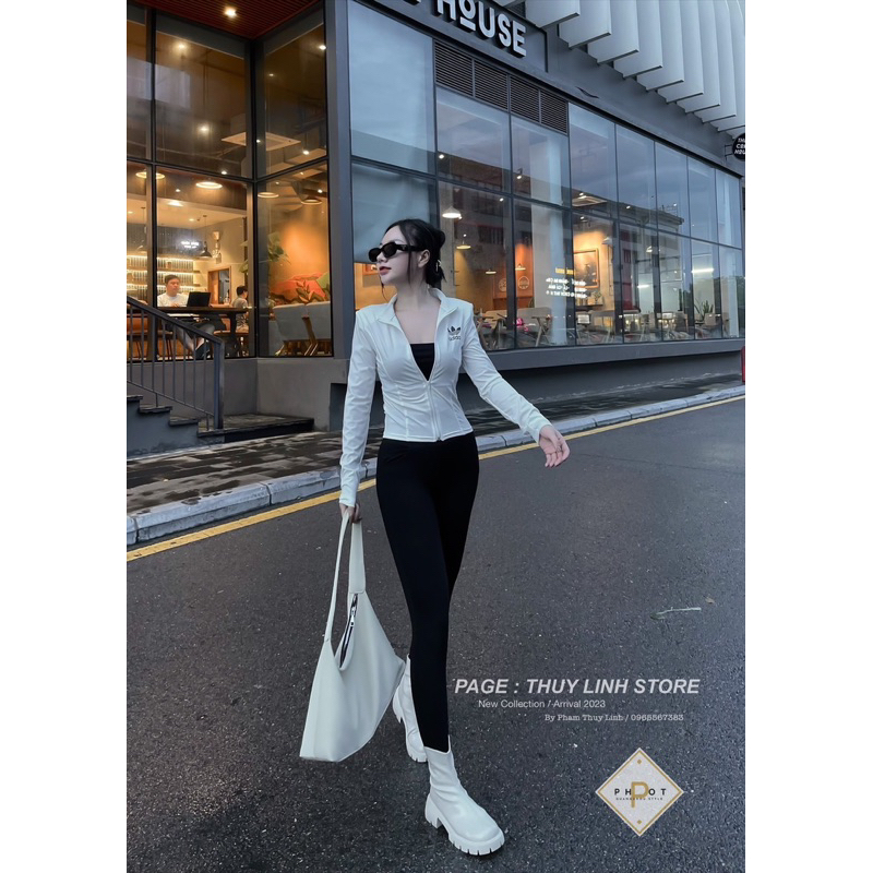 NT - Áo khoác mỏng thun zip tay dài dây kéo logo adidas hàng thiết kế Quỳnh vintage