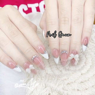 Nailbox cô dâu thạch hồng gắn nơ trong suốt