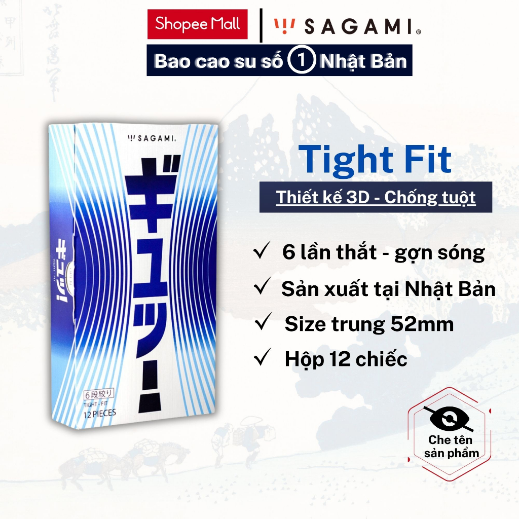 Bao cao su Sagami Tight Fit Thiết kế lượn sóng Hộp 12 chiếc
