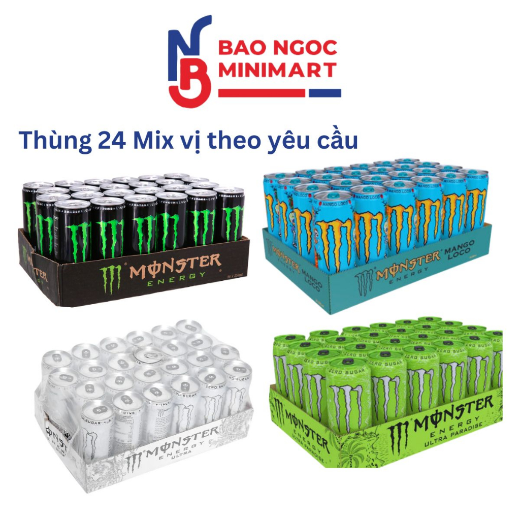 Mix Vị | Thùng 24 Lon Nước Tăng Lực Monster Energy Ultra Lon 355ml