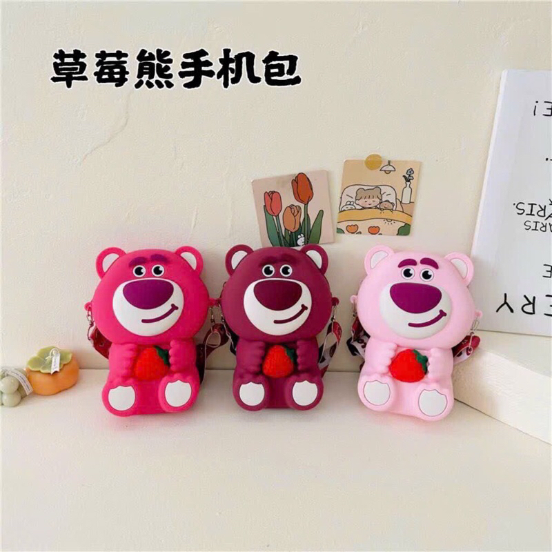 TÚI ĐEO CHÉO HÌNH GẤU DÂU  SIÊU XINH MẦU HỒNG KUTE  kt 14-18-6.