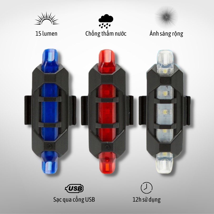 Đèn xe đạp hậu LED thể thao chống nước, Đèn hậu xe đạp nhiều màu nhiều chế độ sáng cực chất BikeBay