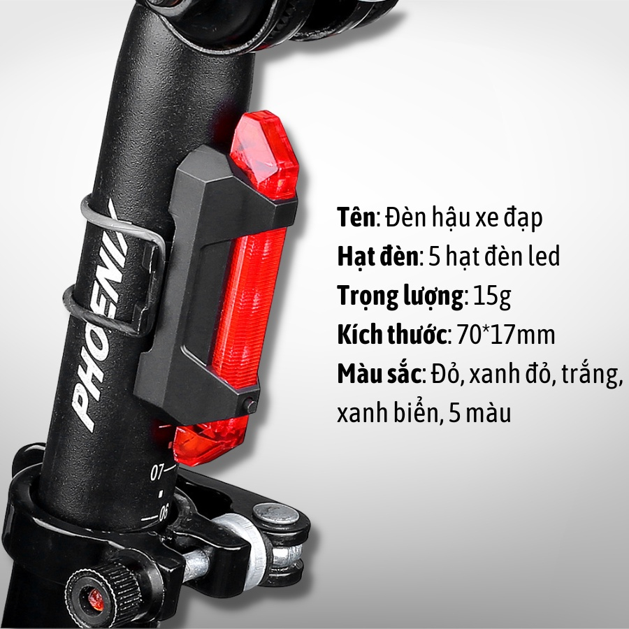 Đèn xe đạp hậu LED thể thao chống nước, Đèn hậu xe đạp nhiều màu nhiều chế độ sáng cực chất BikeBay