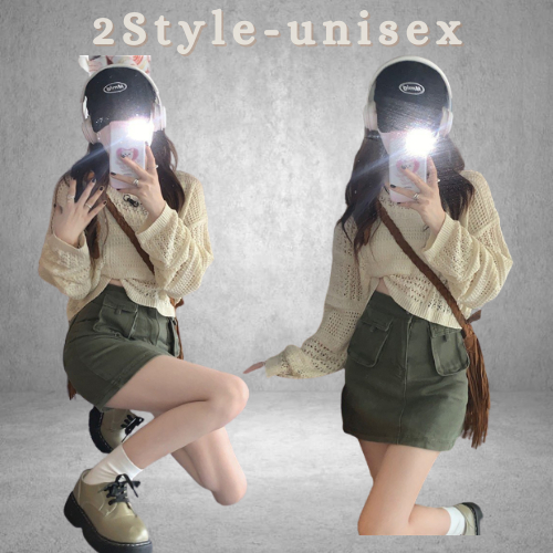Áo len lưới sweater dáng ngắn dài tay cropto tròn form rộng, Áo crt vải dệt kim ulzzang cá tính phong cách 2style_unisex