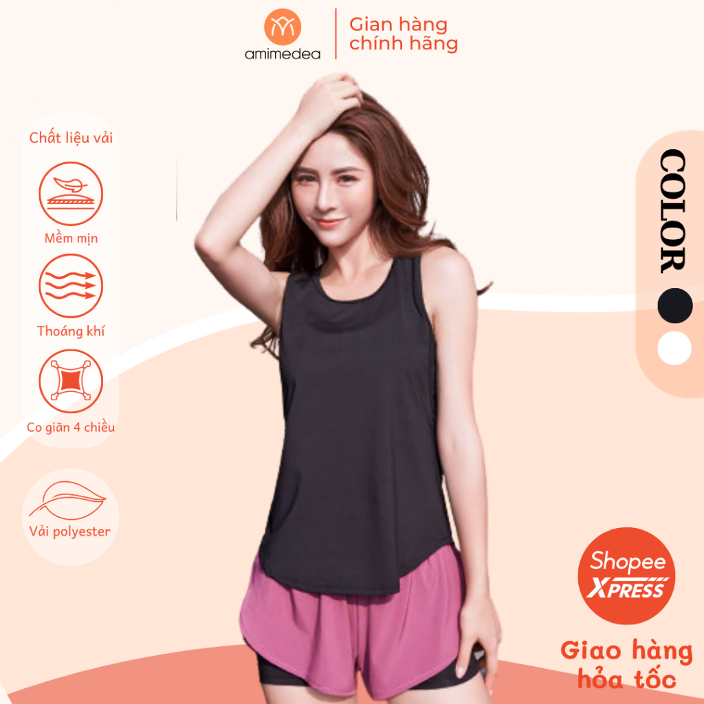Áo tank top tập gym yoga nữ AMI MEDEA chất vải mềm mịn, co giãn, thấm hút mồ hôi 1221