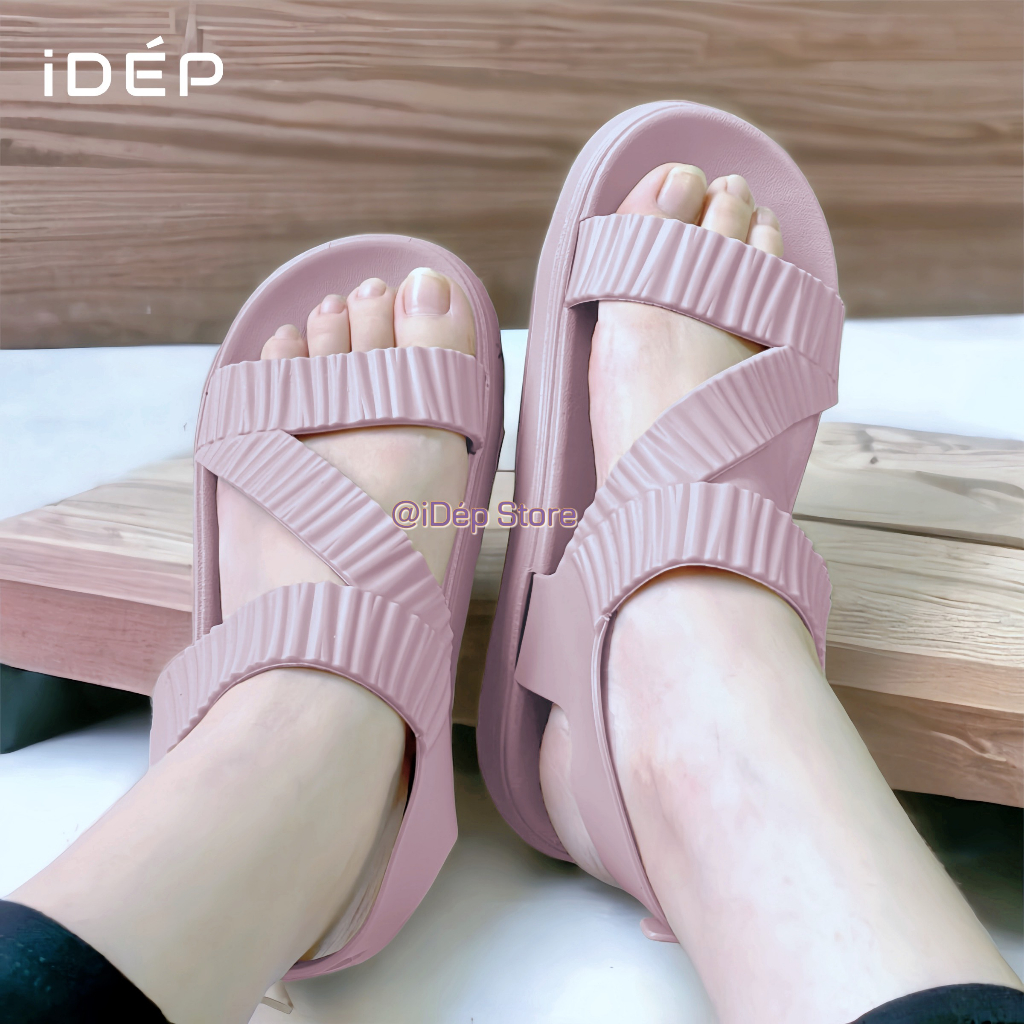 Giày Sandal Nữ Quai Chéo Chữ Z Chống Nước Cao Su Êm Chân Đi Học Đi Mưa Đi Chơi - iDÉP GL091