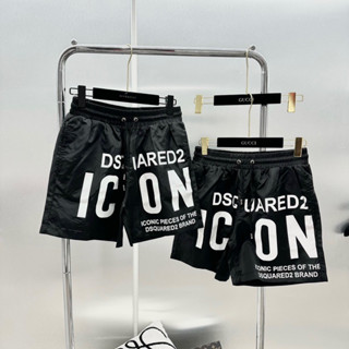 Quần Short Gió Nam Dsq2 Đen In Chữ ICON Trắng Cạp Chun Dây Thắt . Quần Gió Siêu Cấp Đi Chơi Cho Các Boy Phố LFT 2023