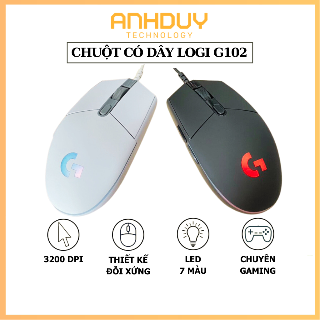 Chuột máy tính Logitech G102 OEM có dây nhanh và nhạy độ chính xác cao Led 7 màu tự động đổi cực đẹp chuyên gaming