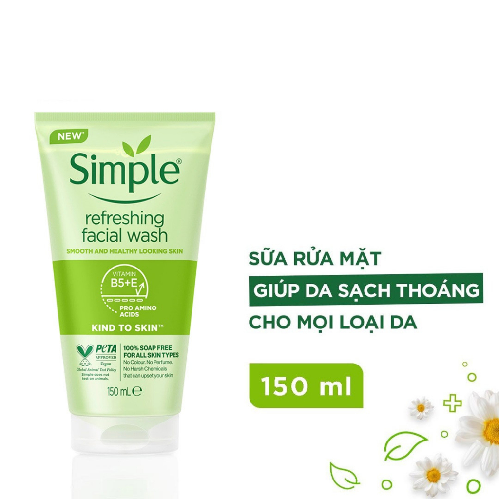 Sữa Rửa Mặt Simple Dành Cho Da Nhạy Cảm Kind To Skin Refreshing Facial Wash Gel -150ML