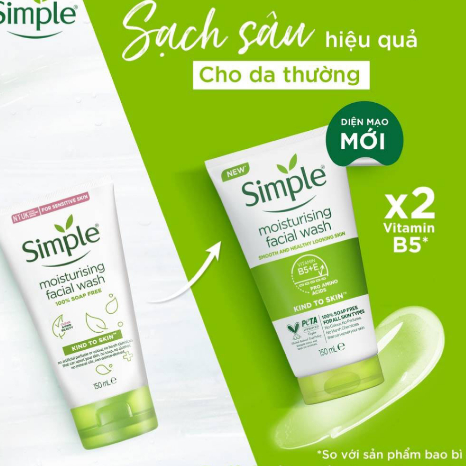 Sữa Rửa Mặt Simple Dành Cho Da Nhạy Cảm Kind To Skin Refreshing Facial Wash Gel -150ML