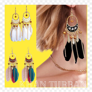 Bông tai lông vũ - Khuyên tai bohemian vintage - Khanturban.vn