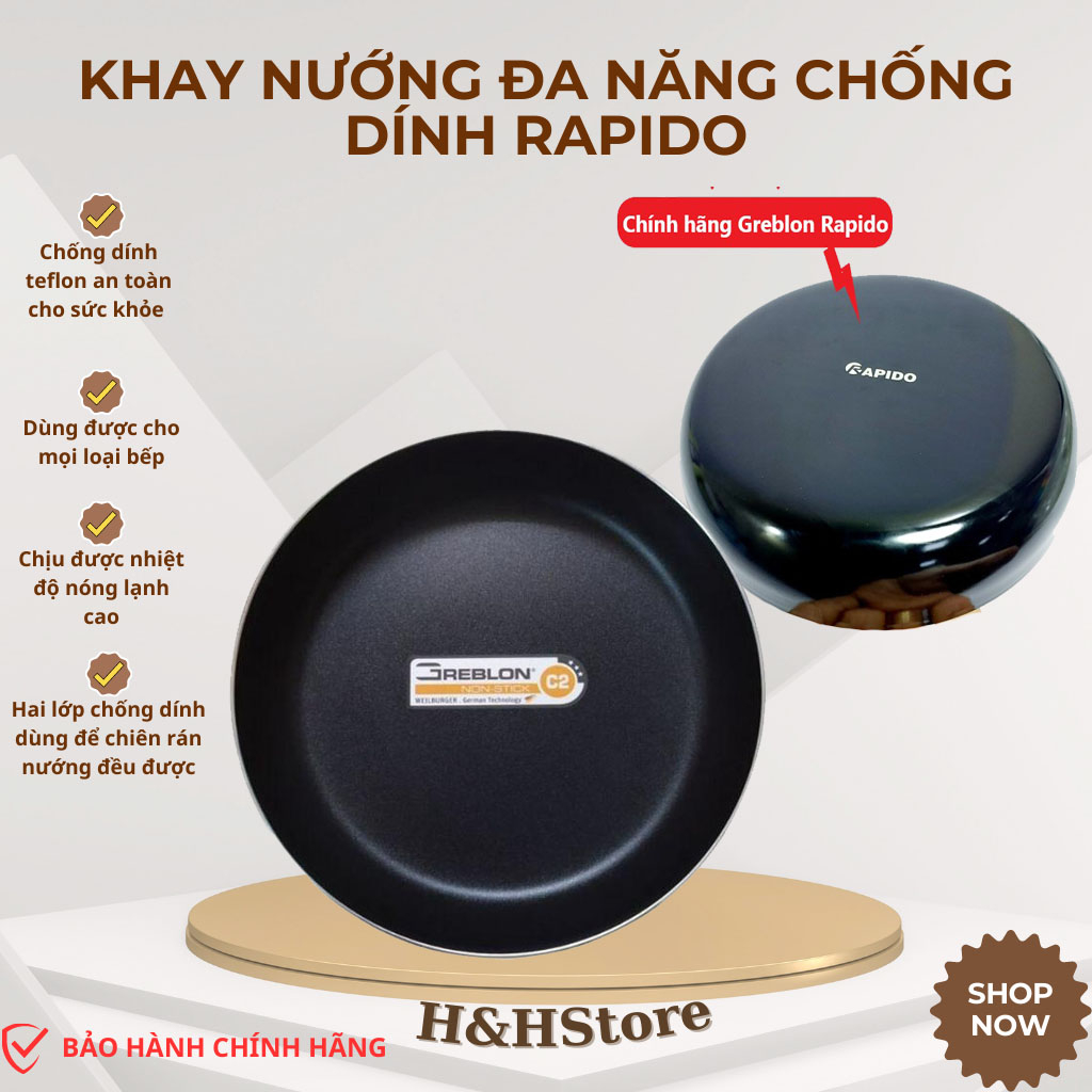 Khay nướng nồi chiên không dầu Rapido đường kính 22 cm chống dính Greblon bền đẹp