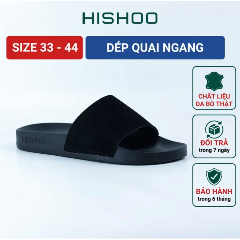 Dép quai ngang slipper BIG SIZE da bò thật siêu nhẹ HISHOO đen cao cấp thời trang size 35-46 U088