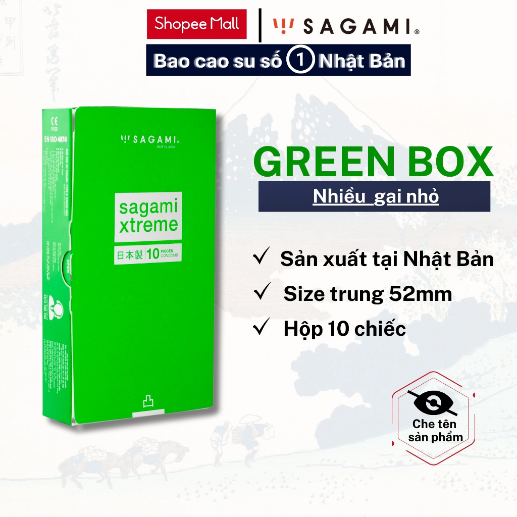 Bao cao su Sagami Green gân gai hộp 10 chiếc