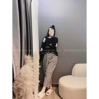 Quần baggy đũi xước chấm bi và caro vải cực mềm-HVS