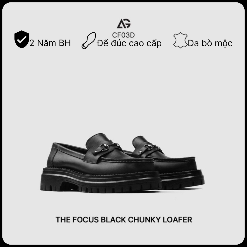 Giày da unisex nam nữ The Focus Black Chunky Loafer August CF03K chính hãng bảo hành 24 tháng