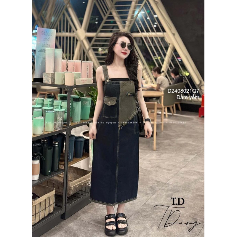 Đầm yếm jean 2 dây ngực phối màu sang trọng VIENS STORE