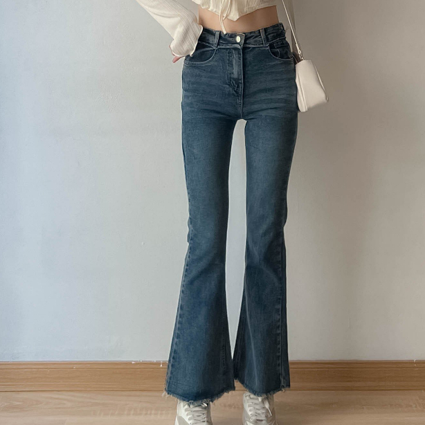 Quần jeans trơn ống loe tua viền tua rua - retrostyle - Jean6872