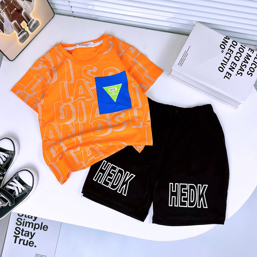 Đồ bộ bé trai, bộ chữ phối túi  sành điệu cho bé trai từ 10 đến 60 kg