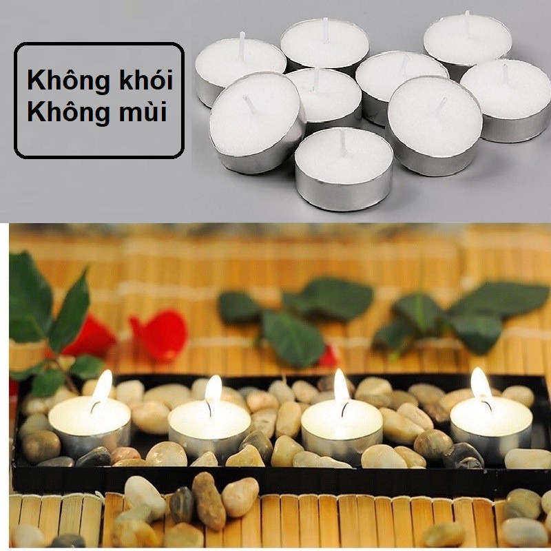 Nến Tealight Hộp 10 viên Oilmart Cháy Hơn 4 Giờ, Trang Trí Tiệc, Không Khói, Không Mùi