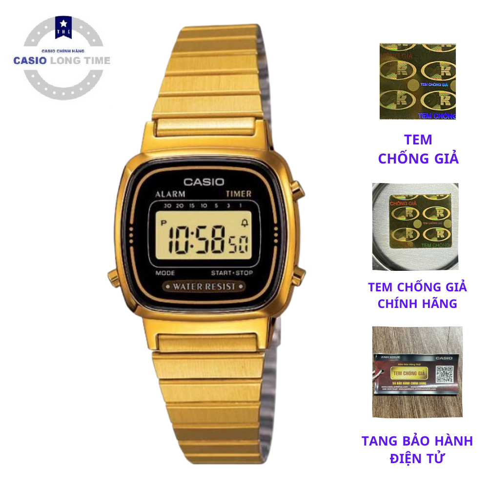 đồng hồ CASIO nữ LA670WGA-1DF Gold - Dây kim loại - Chống nước , bảo hành quốc tế 12 tháng