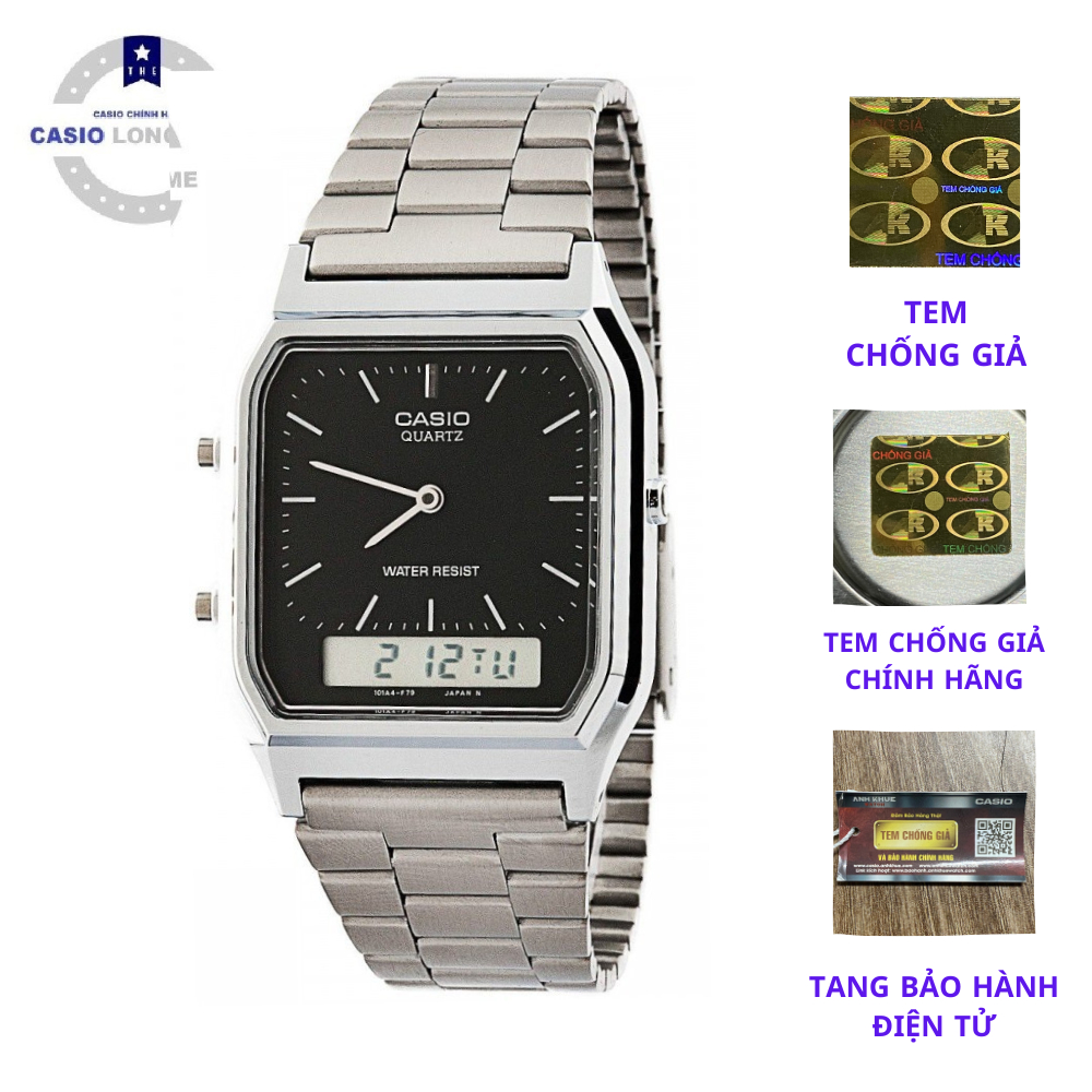 ĐỒNG HỒ NAM CASIO AQ-230A-1DMQ Chính hãng - DÂY THÉP -Máy Nhật- chống nước 30m Bảo hành 12 tháng