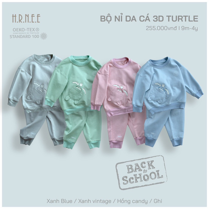HRNEE -Bộ đài tay nỉ da cá cho bé từ 9m-4y