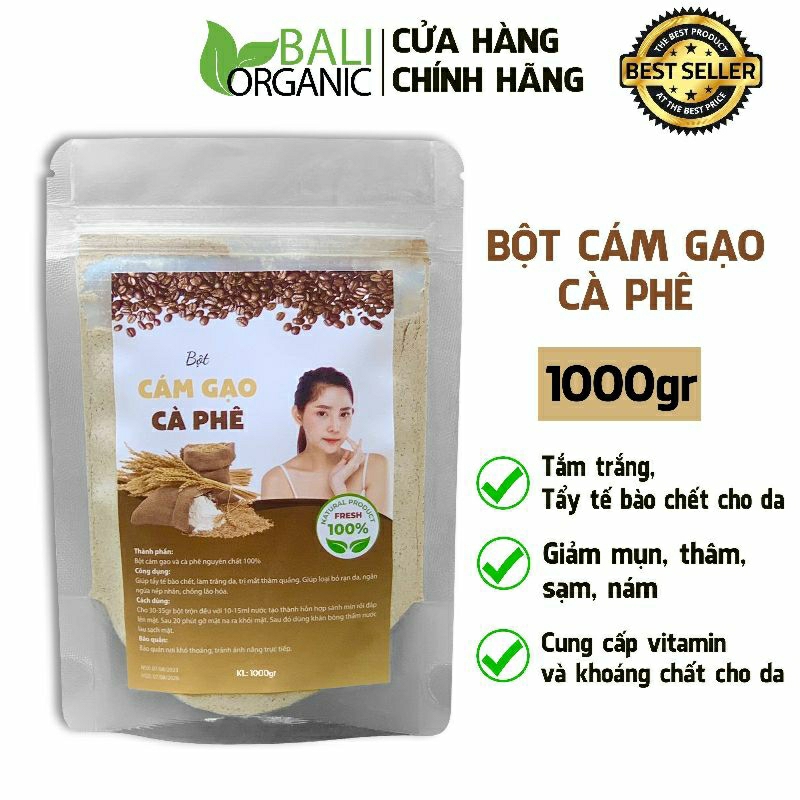 Bột cám gạo cà phê 1kg Baliorganic nguyên chất | BigBuy360 - bigbuy360.vn