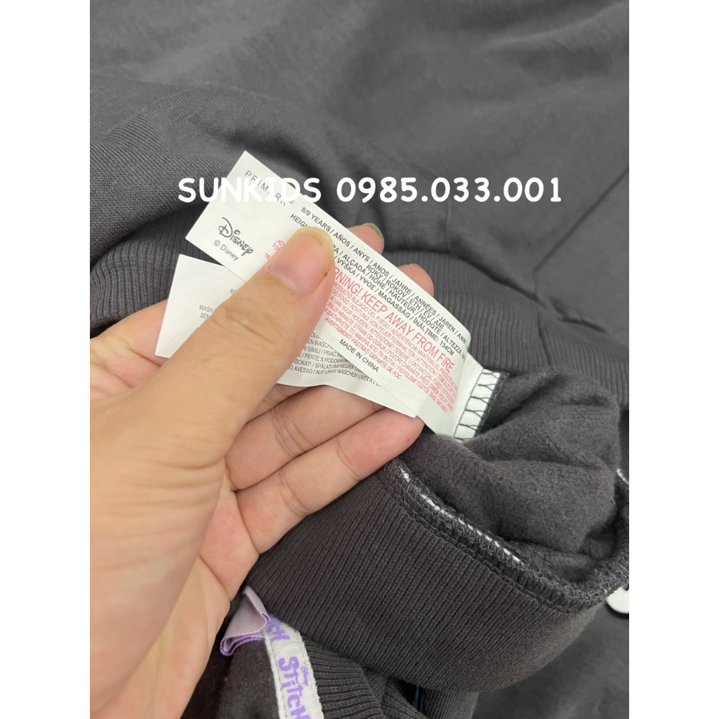 Bộ nỉ bé gái Stitch quần suông xám