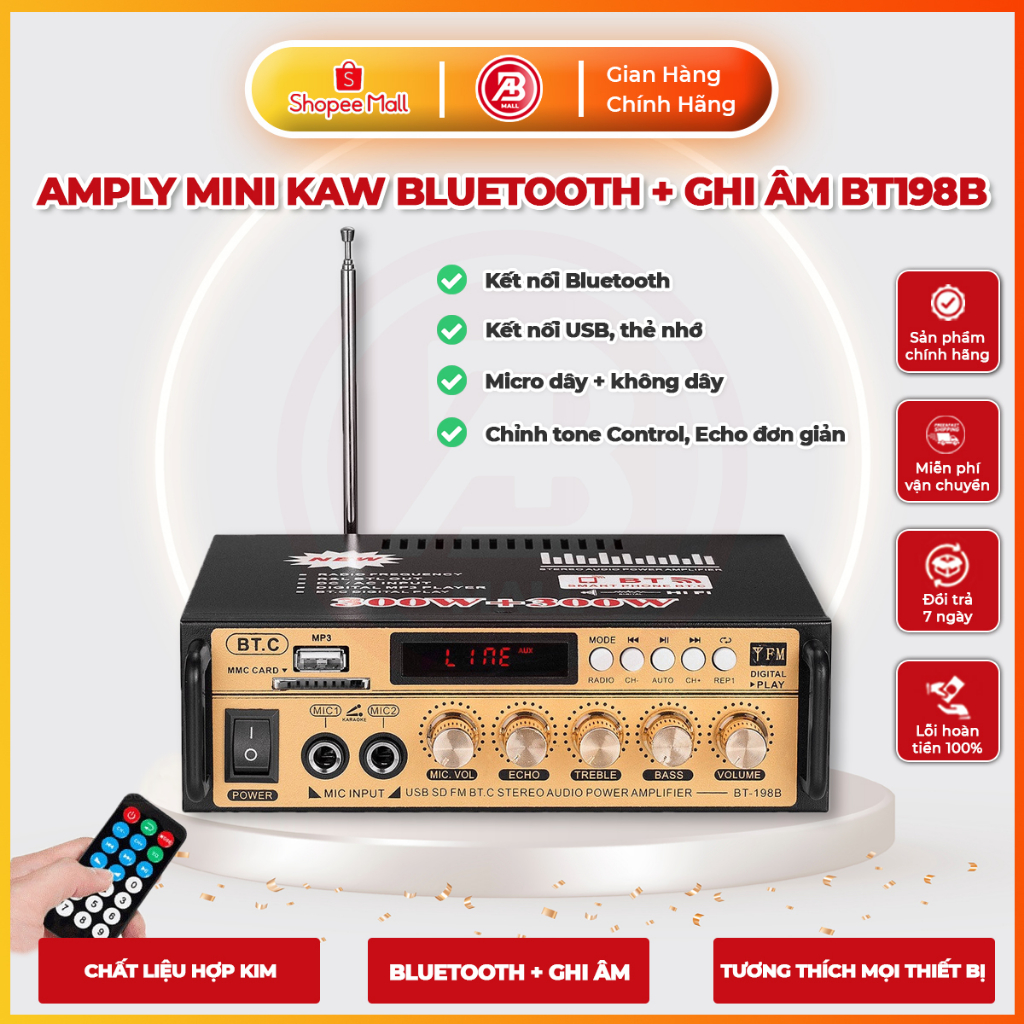 Amly mini BT198B KAW bluetooth karaoke công suất lớn dễ dàng kết nối đa dạng thiết bị