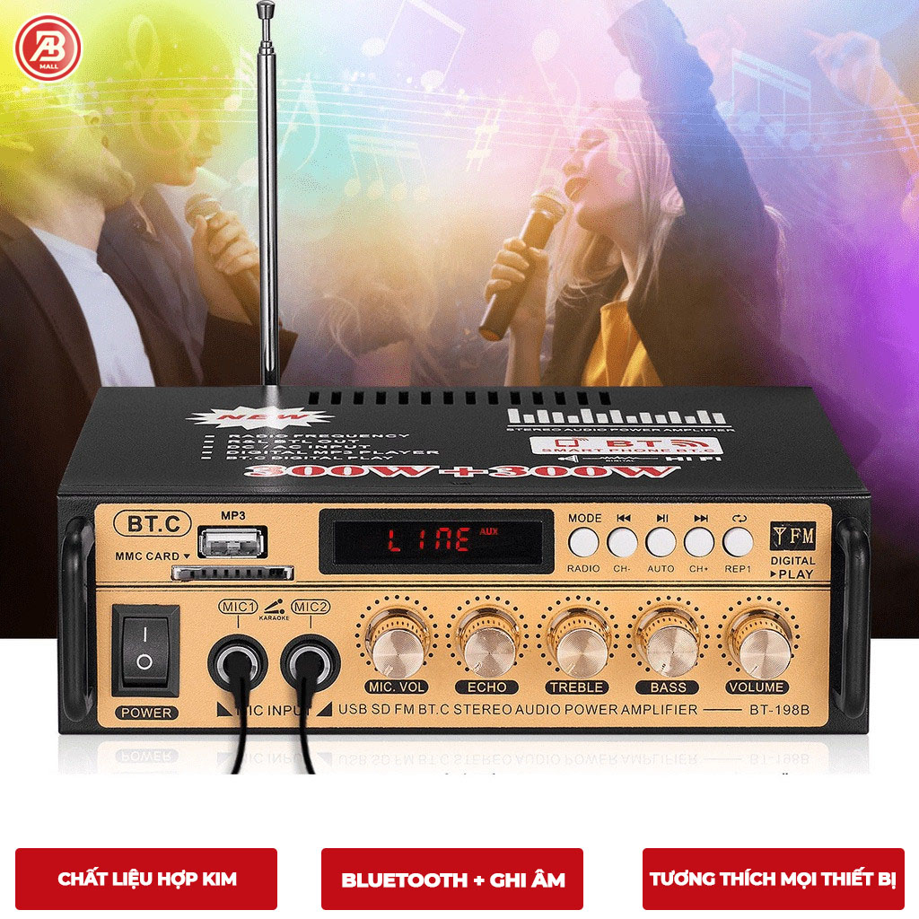 Amly mini BT198B KAW bluetooth karaoke công suất lớn dễ dàng kết nối đa dạng thiết bị