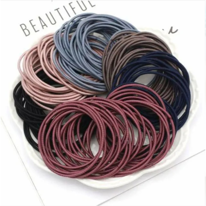 Set 100 Dây Buộc Tóc Hàn Quốc, Dây Cột Tóc Hàn Quốc Người Lớn Trẻ Em