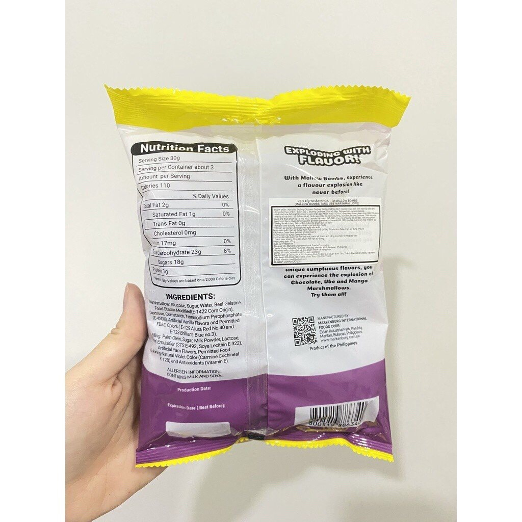 Kẹo Xốp Bông Gòn Nhân Khoai Môn Markenburg Taro Mallow Bombs