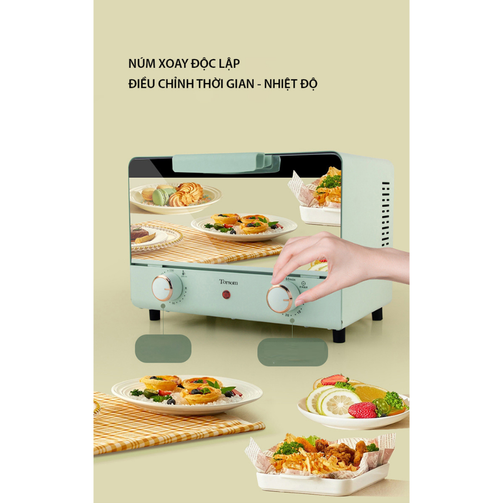 Lò Nướng Mini TORSOM/BEAR Đa Năng Công Suất 1000W Màu Xanh 14L - Bảo Hành 12 Tháng, Tặng 2 Khay Nướng