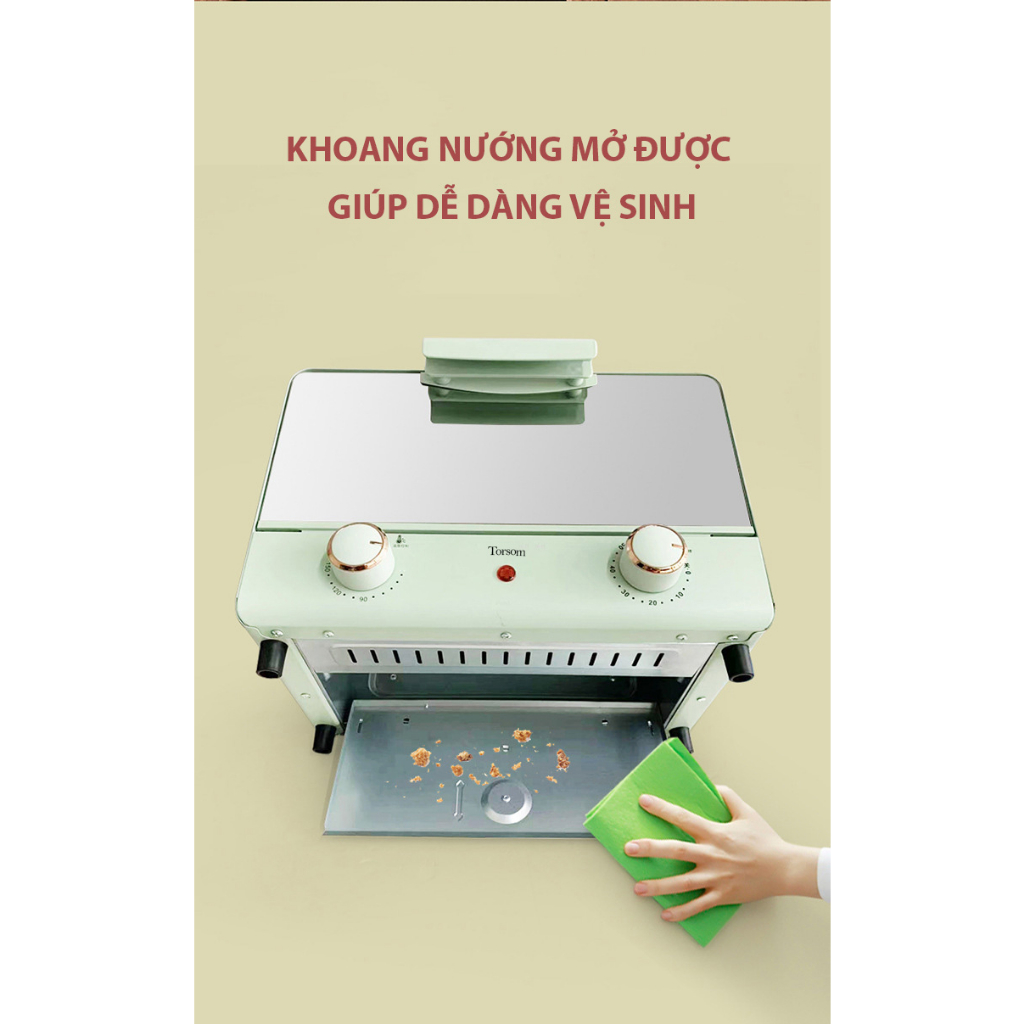 Lò Nướng Mini TORSOM/BEAR Đa Năng Công Suất 1000W Màu Xanh 14L - Bảo Hành 12 Tháng, Tặng 2 Khay Nướng