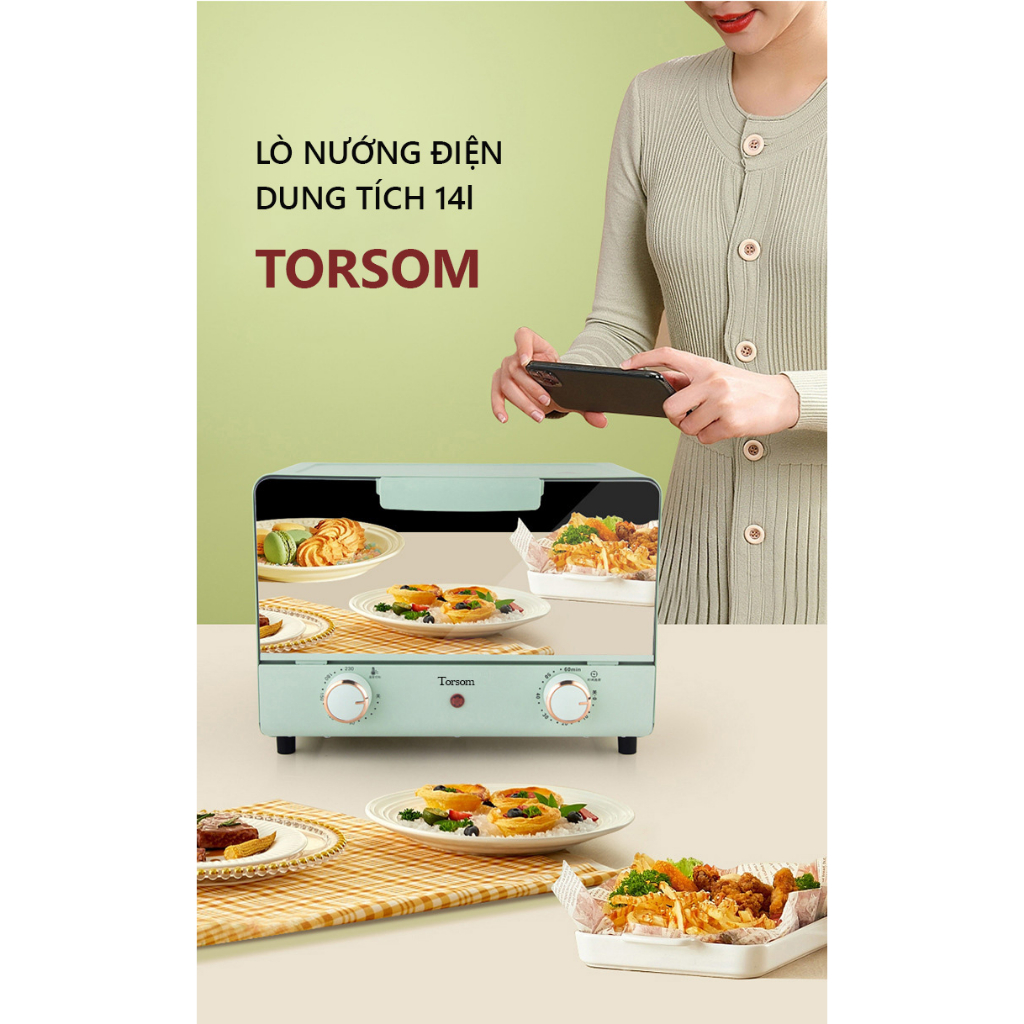Lò Nướng Bánh Mini TORSOM - Lò Nướng Mini Đa Năng Cho Hộ Gia Đình Nhỏ  - Tặng 2 khay nướng