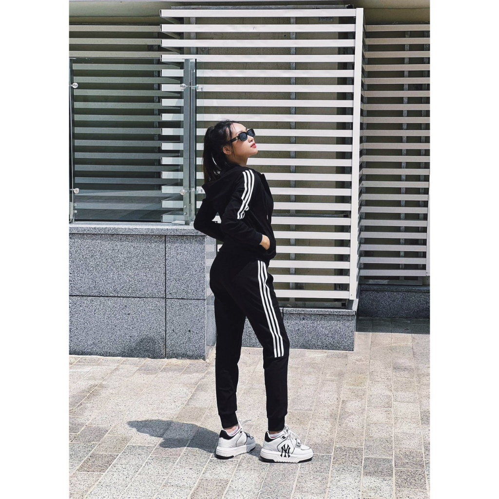 Bộ nỉ GUNO có mũ thời trang thu đông umi sọc nửa logo tay bộ nỉ nữ chất umi 23DBNU09