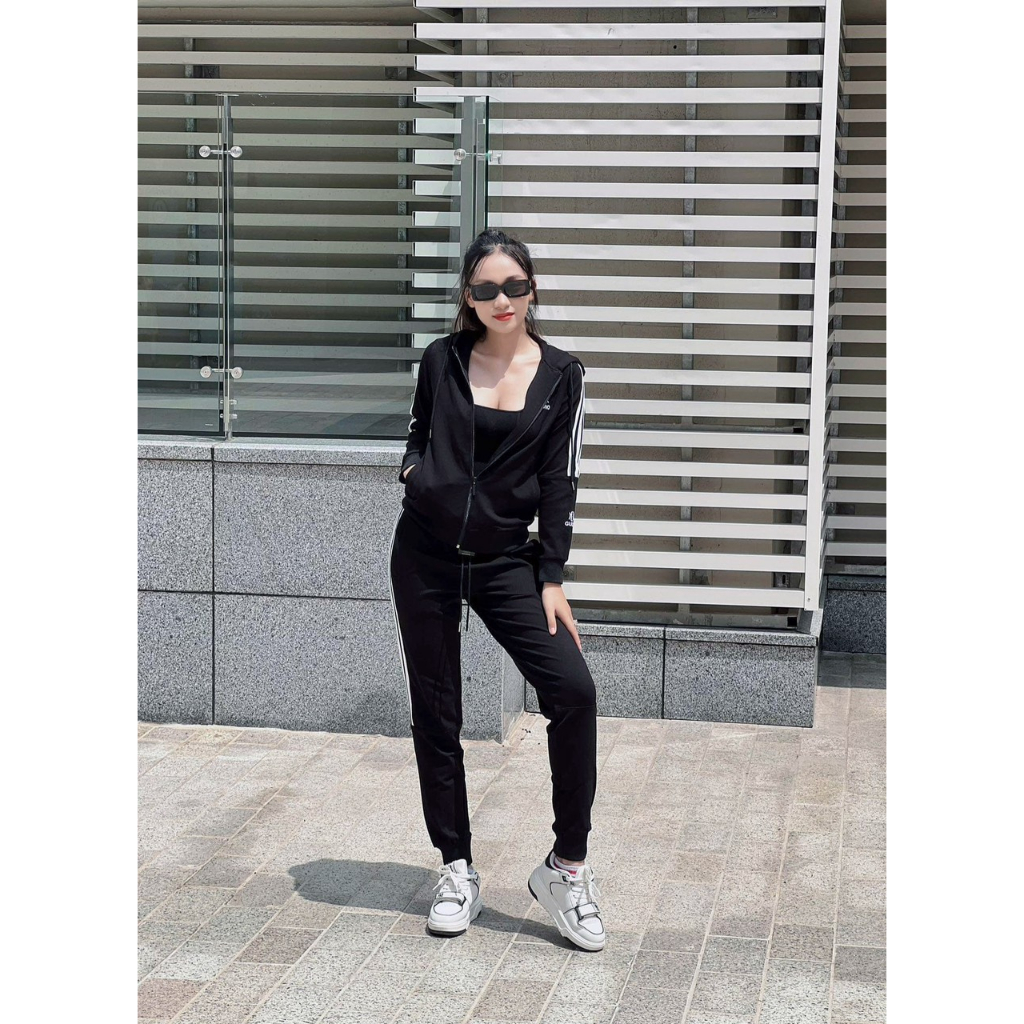 Bộ nỉ GUNO có mũ thời trang thu đông umi sọc nửa logo tay bộ nỉ nữ chất umi 23DBNU09