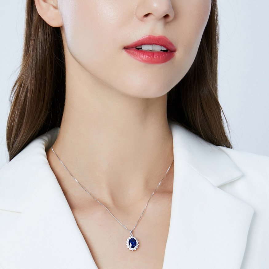 Dây chuyền bạc nữ 925 cao cấp thiết kế hình bông hoa đính đá màu xanh dương dành riêng cho nữ DB2413 - Bảo Ngọc Jewelry